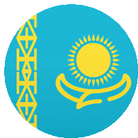 a blue circle with a yellow sun and the word kazakh on the side