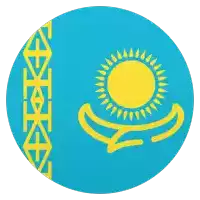 a blue circle with a yellow sun and the word kazakh on the side