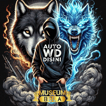 a hoodie that says auto wd disini with a wolf in the background