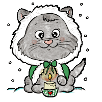 a cartoon drawing of a cat holding a candle with the name sirene on the bottom right