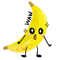 a cartoon drawing of a banana with arms and legs and the word waw written on it