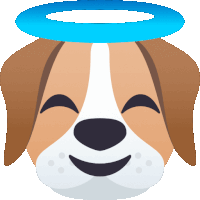 a cartoon dog with a blue halo on its head