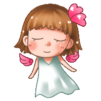 a cartoon drawing of a girl with pink wings and a bow in her hair