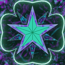 a green and purple star on a dark background