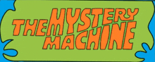 a logo for the mystery machine with a blue background