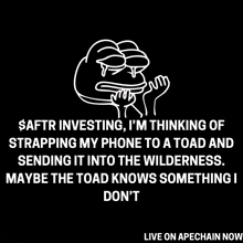 a frog with tears coming out of it 's eyes and the words " saftr investing "