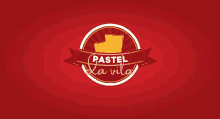 a red logo for pastel la vila with two crackers in a circle