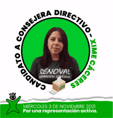 a picture of a woman in a green circle with the words " candidato a consejera directivo "