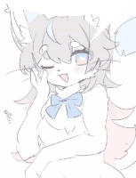 a drawing of a furry girl with a blue bow on her neck