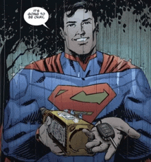 superman is holding a car key and a bottle of jack daniel 's