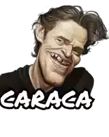 a caricature of a smiling man with the word caraca underneath him