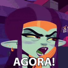 a cartoon character with agora written on the bottom of her face