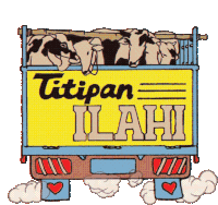 a cartoon drawing of cows in the back of a truck with titipan ilahi written on it