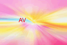 the word av is written in red on a colorful background