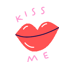 an illustration of a heart shaped mouth with the words kiss me written below it