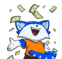 a cartoon cat is surrounded by money that says n on it