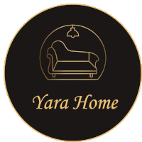 a logo for yara home with a couch in the middle