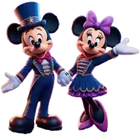 mickey mouse and minnie mouse are standing next to each other holding hands