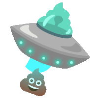 a cartoon illustration of a spaceship carrying a poop smiley face