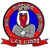 a logo with a chicken on it and the words les coqs