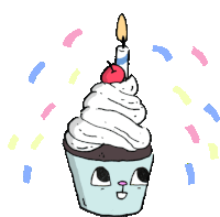 a cupcake with whipped cream and a candle on top of it