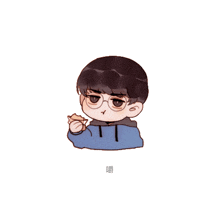 a drawing of a boy wearing glasses and a blue jacket