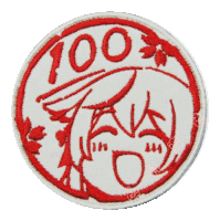 a red and white circle with the number 100 in the center