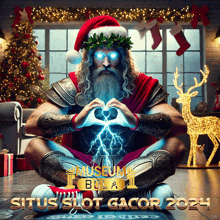 a poster for situs slot gacor shows a man in santa hat