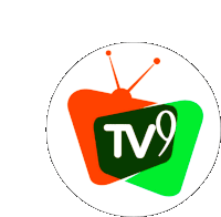 a tv9 logo with a red and green triangle in the center