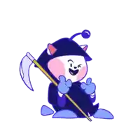 a cartoon character with a scythe is giving a thumbs up