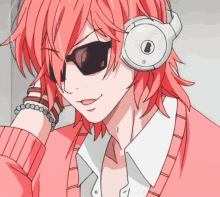 a girl with red hair is wearing headphones with a keyhole in the middle