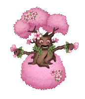 a cartoon tree with pink flowers on it