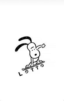 a black and white drawing of a dog riding a skateboard .