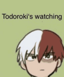 a picture of todoroki 's face with the words todoroki 's watching .