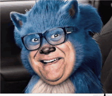 a picture of danny devito as sonic the hedgehog with glasses on