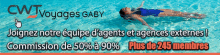 a woman in a blue swimsuit is swimming in a pool with the words cw voyages gaby written above her