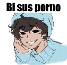 a drawing of a boy with the words bi sus porno written above him