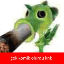 a cartoon character wearing a gas mask with the words çok komik olurdu knk on the bottom