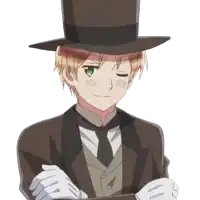 a man wearing a top hat and white gloves is making a face