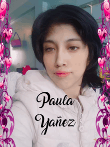 a picture of a woman with paula yanez written on her jacket