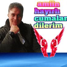 a picture of a man with the words amin hayırlı cumalar dilerim written above him