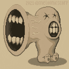 a pixel art drawing of a monster with the year 2021