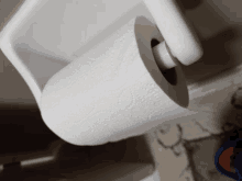 a roll of toilet paper hanging on a white toilet paper holder