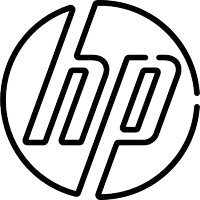 a black and white hp logo with a white background