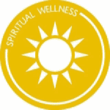 a yellow circle with a white sun in the middle and the words spiritual wellness written around it .