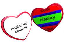 a red heart shaped mirror with the words nisplay my beloved on it