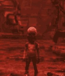 a person with a skull on their head is standing in a dark room