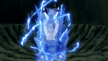 a cartoon character is being struck by a lightning bolt in a cave .