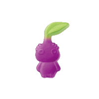 a purple gummy with a green leaf on its head