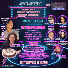 a poster for the happyfam present with a cake